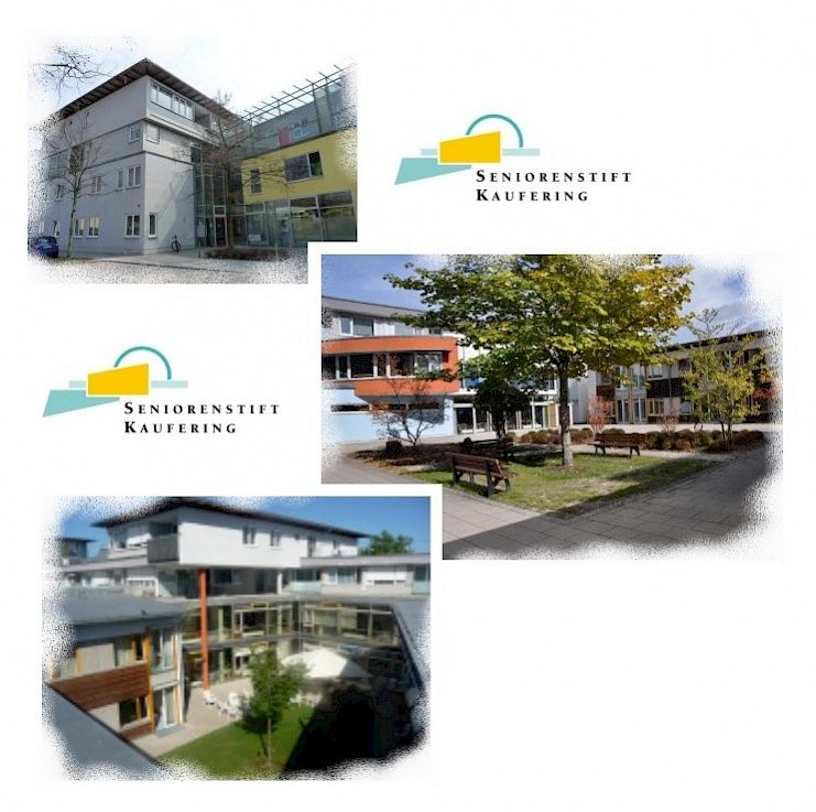 Collage Seniorenstift Kaufering Fotocollage mit drei Fotos von den Außenansichten des Seniorenstifts